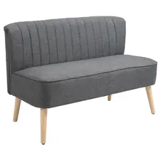 HOMCOM Modern Double Seat Sofa Loveseat Couch 2 Seater Compact Sofa Padded Linen Wood Leg Dark Grey - 1