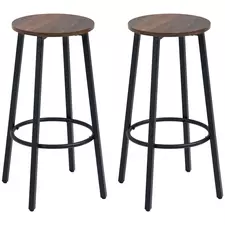 HOMCOM Bar Stools, Set of 2 Kitchen Breakfast Stools with Sturdy Steel Frame, Industrial Tall Bar Chairs, 65cm High Seat, Rustic Brown - 1