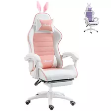 Vinsetto Racing Gaming Chair, Reclining PU Leather Computer Chair with Removable Rabbit Ears, Footrest, Headrest and Lumber Support, Pink - 1