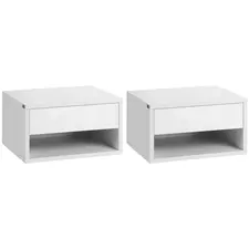 HOMCOM Set of Two Floating Bedside Tables - High Gloss White - 1