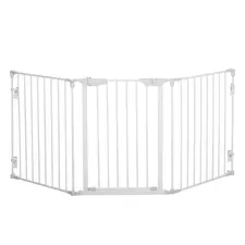 PawHut Pet Safety Gate, 3 Panels Playpen Fireplace, Foldable Metal Fence, Stair Barrier, Room Divider, Fire Guard w/ Automatic Closing Door, White - 1