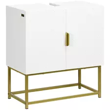 kleankin Bathroom Mirror Cabinet Under Sink Storage Cabinet Basin Cupboard with 2 Doors and Gold Steel Legs - 1