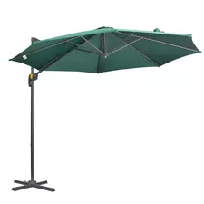 Outsunny 3 x 3(m) Cantilever Parasol with Cross Base, Garden Umbrella with 360° Rotation, Crank Handle and Tilt for Outdoor, Patio, Green - 1