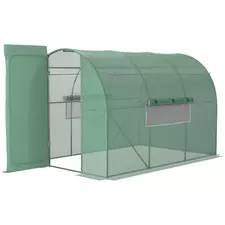 Outsunny Large Polytunnel Walk In Greenhouse, Plant Gardening Tunnel Green House with Metal Hinged Door, Galvanised Steel Frame & Mesh Windows, Green (3 x 2 m) - 1