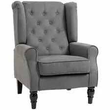 HOMCOM Retro Accent Chair, Snow Flannel Wingback Armchair with Wood Frame Button Tufted Design for Living Room Bedroom, Dark Grey - 1
