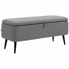 HOMCOM Storage Ottoman with Flip Top, Rectangular Upholstered Bench, Linen Look Fabric Footstool with Steel Legs for Living Room, Bedroom, Grey - 1