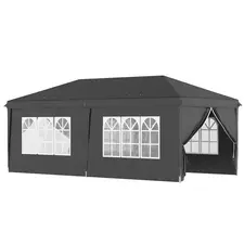 Outsunny 3 x 6 m Pop Up Gazebo with Sides and Windows, Height Adjustable Wedding Camping Party Tent Canopy Marquee with Storage Bag for Garden, Event, Black - 1