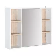 HOMCOM Bathroom Mirror Cabinet, Wall Mounted Storage Cabinet with Open Cupboard and Adjustable Shelf, White - 1
