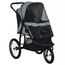 PawHut Foldable Pet stroller, Dog Buggy with Three Wheels, for Small/Medium Dogs, Grey - 1