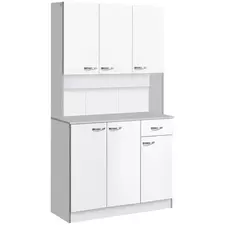 HOMCOM Kitchen Cupboard, Freestanding Kitchen Storage Cabinet with 6 Doors, Drawer, Adjustable Shelves and Open Countertop for Dining Room, White - 1