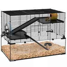 PawHut 3 Tiers Hamster Cage, Gerbil Cage with Deep Glass Bottom, Non-Slip Ramps, Platforms, Hut, Exercise Wheels, Water Bottle, Dish, for Syrian Hamster, Dwarf Hamster, 76.5 x 48.5 x 54.5cm - 1