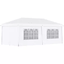 Outsunny 3 x 6 m Garden Pop Up Gazebo, Wedding Party Tent Marquee, Water Resistant Awning Canopy with Sidewalls, Windows, Carry Bag, White - 1