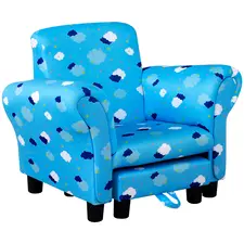 HOMCOM Toddler Chair Children's Armchairs Wood Frame w/ Footrest Anti-Slip Legs High Back Arms for Bedroom Playroom Cute Cloud Star Blue - 1