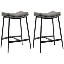 HOMCOM Breakfast Bar Stools Set of 2, Microfibre Upholstered Barstools, Industrial Bar Chairs with Curved Seat and Steel Frame for Dining Room, Kitchen, Grey - 1