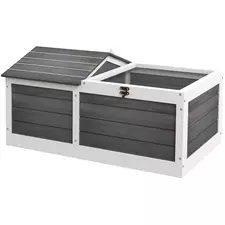 PawHut Wooden Tortoise House, Small Pet Reptile Shelter, with Hide Den and Run - Grey - 1