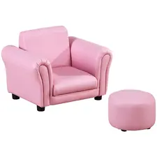 HOMCOM Toddler Chair Single Seater Kids Sofa Set, 54 x 42 x 41cm, Kids Sofa with Stool, Pink - 1