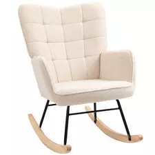 HOMCOM Berber Fleece Nursery Glider Rocker for Nursing, Wingback Rocking Chair for Living Room, Beige - 1