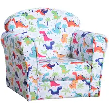 HOMCOM Children's Armchair Flannel Kids Sofa Tub Chair Cartoon Dinosaur Pattern Wooden Frame Bedroom Playroom Seater Multicolour - 1