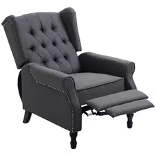 HOMCOM Recliner Armchair, Vintage Reclining Chair with Nail Head Trim, Wingback Chair with Button Tufted Back and Footrest, for Living Room, Dark Grey - 1