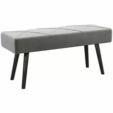 HOMCOM End of Bed Bench with X-Shape Design and Steel Legs, Upholstered Hallway Bench for Bedroom, Grey - 1