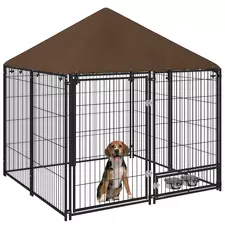 PawHut Outdoor Dog Kennel Puppy Play Pen with Canopy Garden Playpen Fence Crate Enclosure Cage Rotating Bowl 141 x 141 x 151 cm - 1