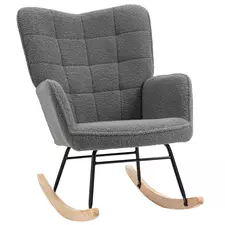 HOMCOM Berber Fleece Nursery Glider Rocker for Nursing, Wingback Rocking Chair for Living Room, Dark Grey - 1