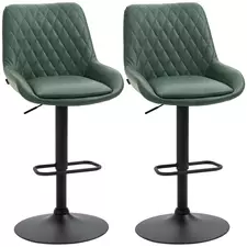 HOMCOM Retro Bar Stools Set of 2, Adjustable Kitchen Stool, Upholstered Bar Chairs with Back, Swivel Seat, Green - 1