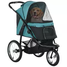 PawHut Foldable Pet Stroller Jogger, with Three Wheels, Canopy, for Medium and Small Dogs, Green - 1