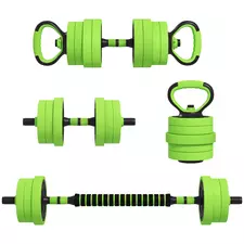 SPORTNOW 20kg 6-In-One Adjustable Weight Dumbbells Set, Barbell, Kettlebell, Push Up Stand - Green - 1