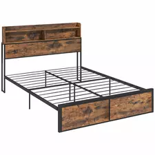 HOMCOM Industrial King Bed Frame, 5.2FT Steel Bed Base with Storage Headboard, Footboard, Slatted Support and Under Bed Storage, 158 x 222cm, Rustic Brown - 1