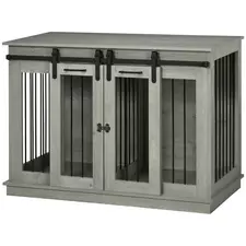 PawHut Dog Crate Furniture for Large Dogs, Double Dog Cage for Small Dogs, with Divider - Grey - 1