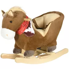 HOMCOM Kids Rocking Horse, with Safety Harness, Sounds, Foot Pedals - Brown - 1