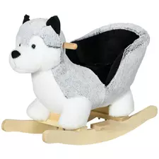 HOMCOM Baby Rocking Horse, Husky-Designed Plush Rocking Animal, with Sounds, Seatbelt, for Ages 18-36 Months - Grey - 1