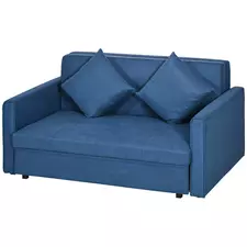 HOMCOM 2 Seater Sofa Bed with Hidden Storage, Pull Out Convertible Bed Settee, Modern Snow Flannel Loveseat Sofa Sleeper with 2 Cushions for Living Room, Guest Room, Deep Blue - 1