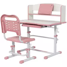 ZONEKIZ Height Adjustable Kids Study Table and Chair Set, with Drawer, Storage Shelf, 80 x 54.5 x 104 cm, Pink - 1