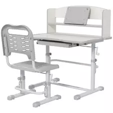 ZONEKIZ Height Adjustable Kids Study Table and Chair Set, with Drawer, Storage Shelf, 80 x 54.5 x 104 cm, Grey - 1