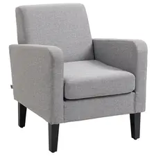 HOMCOM Linen-Look Boxy Armchair - Light Grey - 1