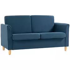 HOMCOM Compact Loveseat Sofa, Modern 2 Seater Sofa for Living Room with Wood Legs and Armrests, Blue - 1