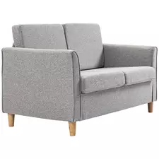HOMCOM Compact Loveseat Sofa, Modern 2 Seater Sofa for Living Room with Wood Legs and Armrests, Light Grey - 1