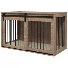 PawHut 46.46'' Dog Crate Furniture with Removable Cushion & Security Latch for Extra Large Dogs - Walnut Brown - 1
