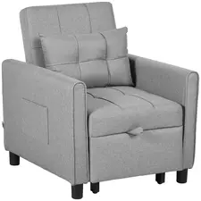 HOMCOM Linen-Look Single Chair Bed - Light Grey - 1