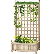 Outsunny Garden Planters with Trellis for Climbing Vines, Wood Raised Beds for Garden, Flower Pot, Indoor Outdoor, Natural - 1