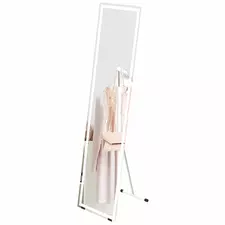 HOMCOM Standing Dressing Mirror with LED Lights, Wall Dressing Mirror for Bedroom with Dimmable and 3 Colour Lighting, White - 1