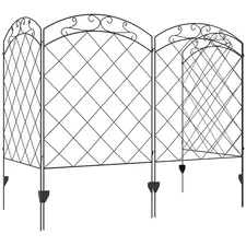 Outsunny Steel Decorative Swirls Outdoor Picket Fence Panels Set of 4, Black - 1