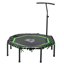 HOMCOM 48" Octagonal Mini Fitness Rebounder Trampoline Indoor Outdoor Foldable Mini Jumper with Adjustable Handle, Green - 1