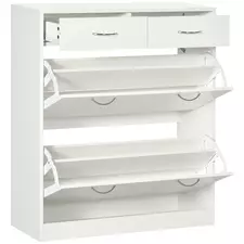 HOMCOM Narrow Shoe Storage with 2 Flip Drawers and Adjustable Shelves Shoe Cabinet Organizer for 12 Pairs of Shoes, White - 1