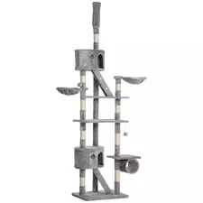 PawHut Floor to Ceiling Cat Tree for Indoor Cats, 240-260cm, Adjustable Height - Light Grey - 1