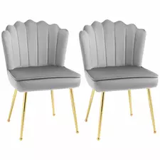 HOMCOM Shell Dining Chairs Set of 2, Upholstered Kitchen Chairs with Gold Metal Legs and Backrest, Velvet Fabric Lounge Leisure Chairs for Living Room, Reception Room, Grey - 1