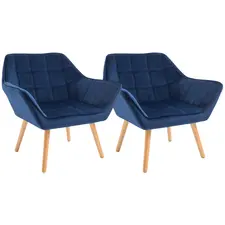 HOMCOM Armchair Accent Chair, Vanity Chair with Wide Arms, Slanted Back, Padding, Metal Frame, Wooden Legs, Home Bedroom Furniture Seating, Set of 2, Blue - 1