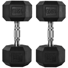 HOMCOM 2x15kg Rubber Hex Dumbbell Portable Hand Weights Dumbbell Home Gym Workout Fitness Hand Dumbbell - 1